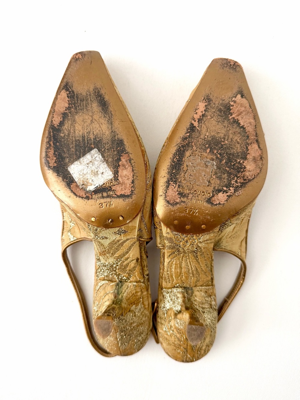 DOLCE & GABBANA | Vintage Gold Brocade Slingback Kitten Heel Pumps EU 37.5 - Picture 17 of 17